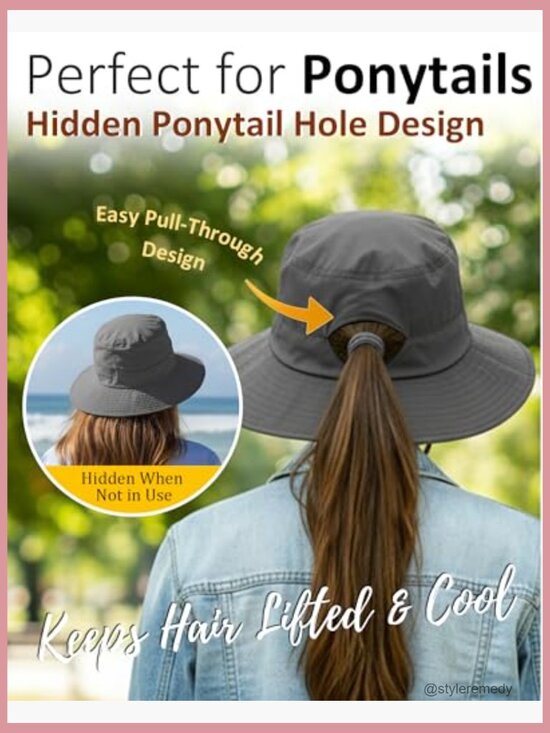UPF 50 Packable Ponytail Sun Hat Waterproof Bucket Hat for Hiking Fishing Travel main image 6